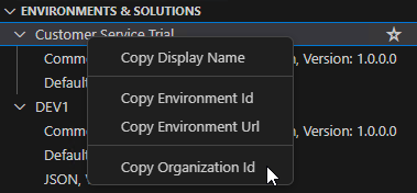 Environment right click options