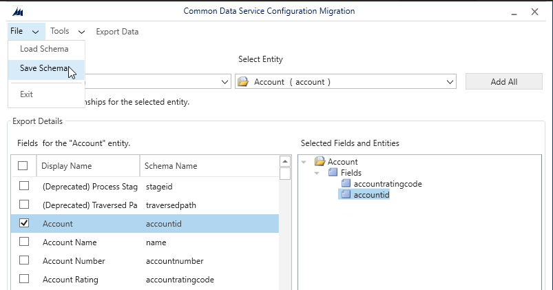 Select Configuration entities and fields